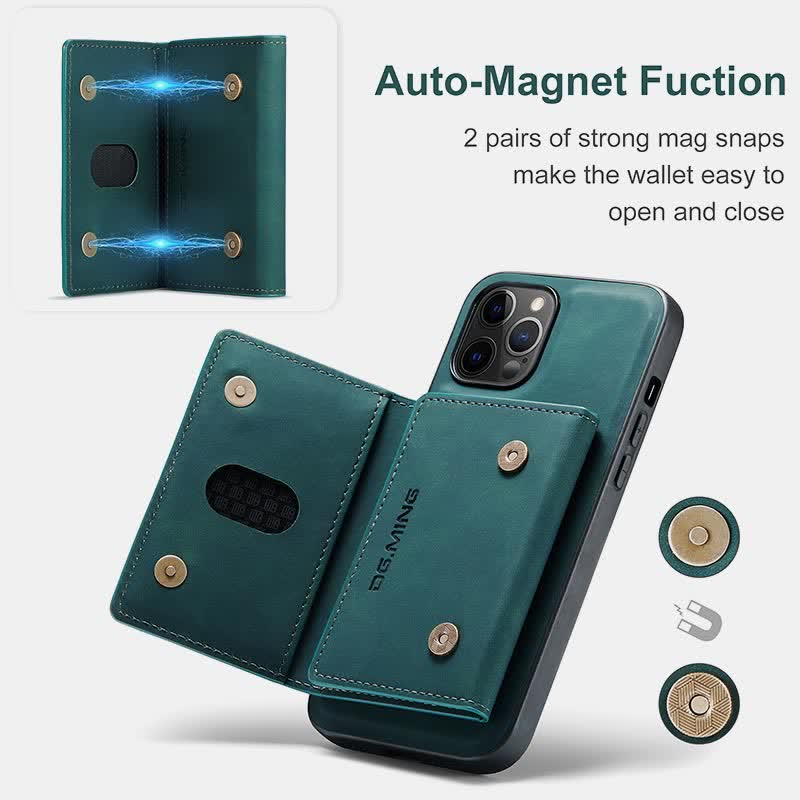 2 In 1 Magnetic Wallet Phone Case for iPhone PU Leather Trifold Wallet Case