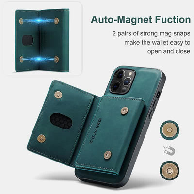 2 In 1 Magnetic Wallet Phone Case for iPhone PU Leather Trifold Wallet Case