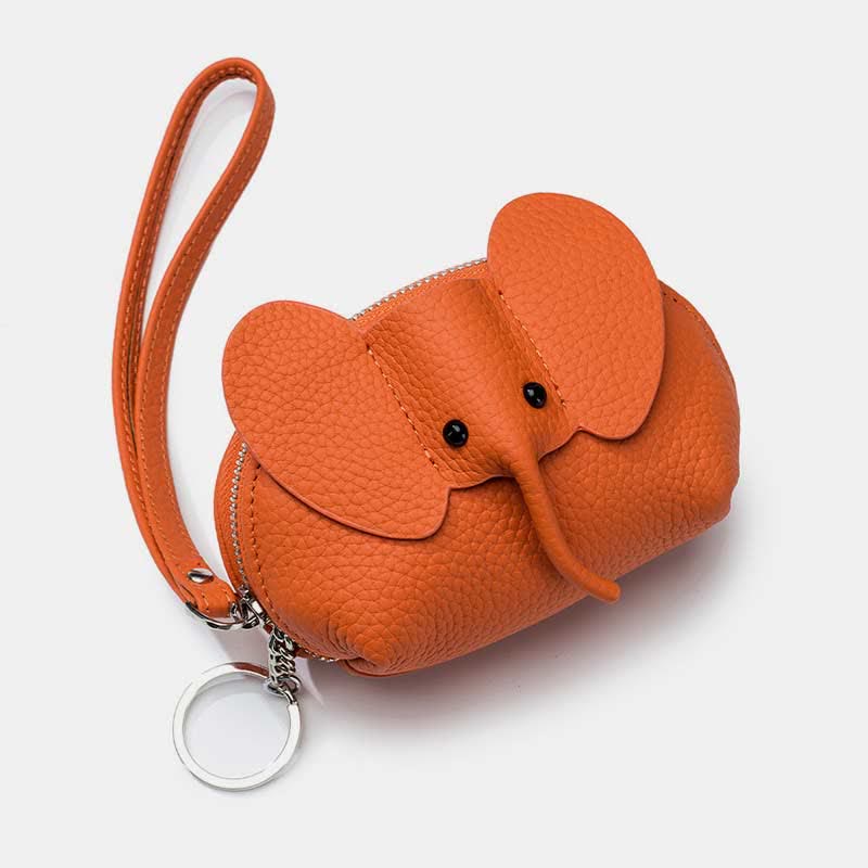Women Small Coin Purse Elephant Leather Wallet Change Pouch Wristlet