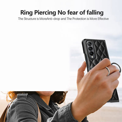 Phone Case For Galaxy Fold 4 Quilted Rhombic Ring Protective Case