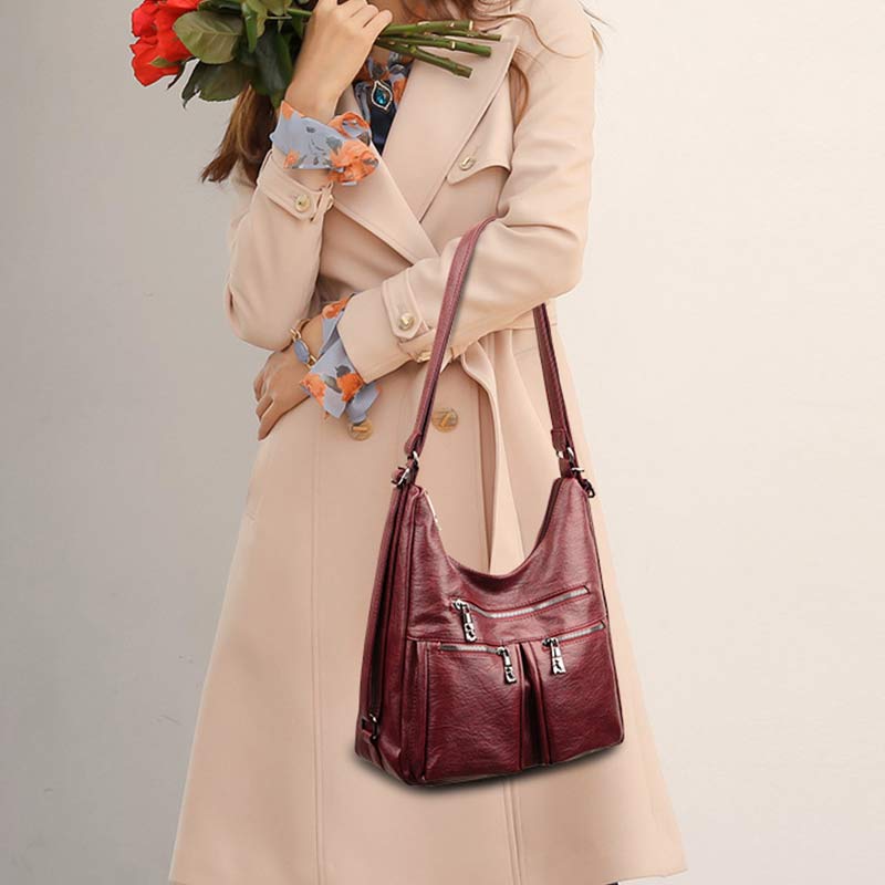 3 Way Use Backpack Multi Pocket Leather Zip Crossbody Shoulder Bag
