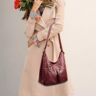 3 Way Use Backpack Multi Pocket Leather Zip Crossbody Shoulder Bag