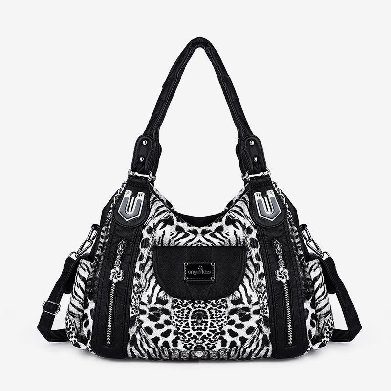 Leopard Pattern Handbag For Women Faux Leather Tote Satchel