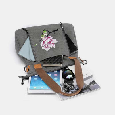 Floral Print Canvas Handbag for Women Top Handle Satchel Crossbody Bag