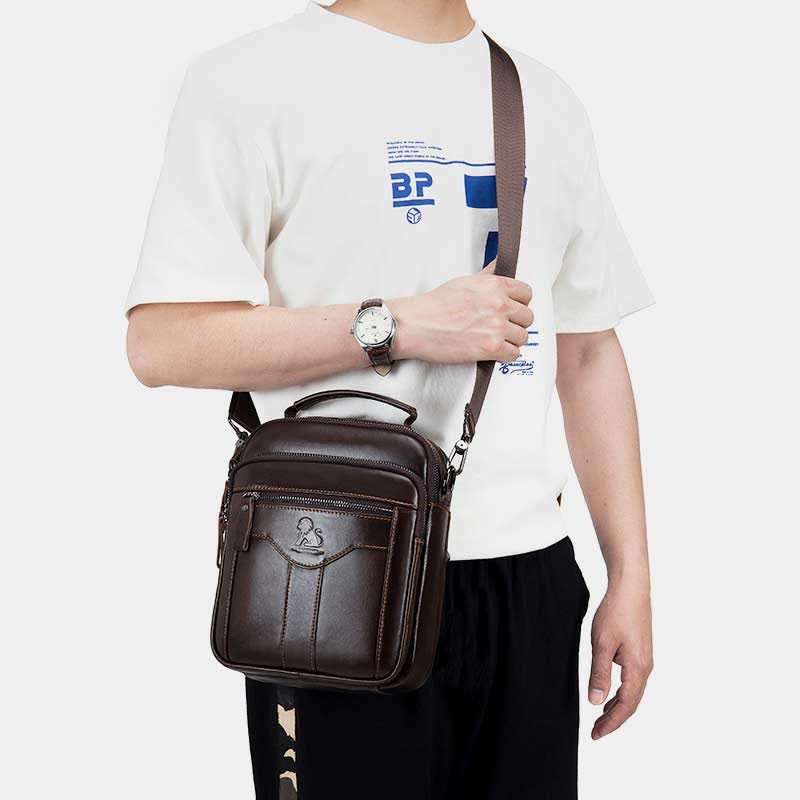 Multi-pocket Real Leather Small Messenger Bag Shoulder Purse Travel Carry Bag