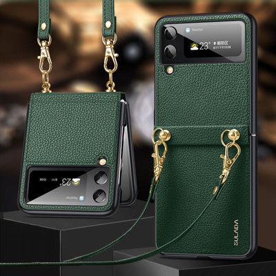 Crossbody Phone Case Samsung Z Flip 4 Folding Screen Leather Protective Cover