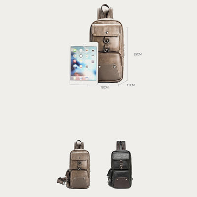Retro Anti-theft Multi-Pocket Leather Sling Bag Roomy Daypack