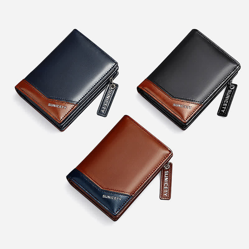 Mens Bifold Wallet Retro RFID Credit Card Holder with Zipper Pocket