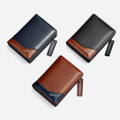 Mens Bifold Wallet Retro RFID Credit Card Holder with Zipper Pocket