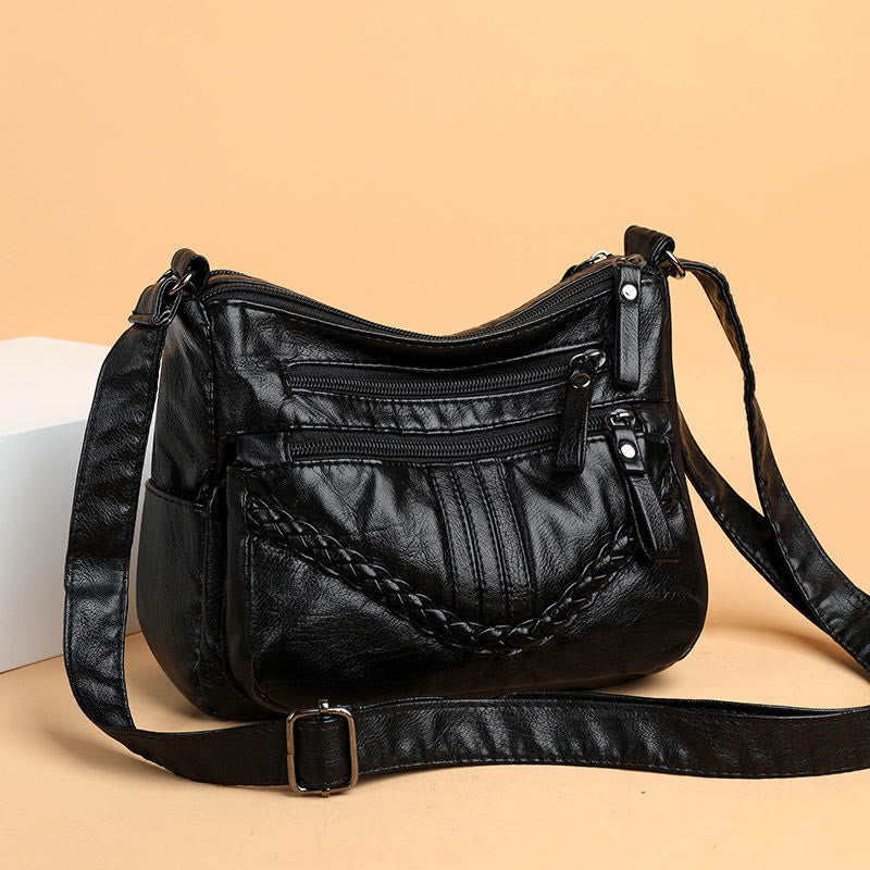 Minimalist Tote Soft Leather Wide Shoulder Strap Crossbody Purse