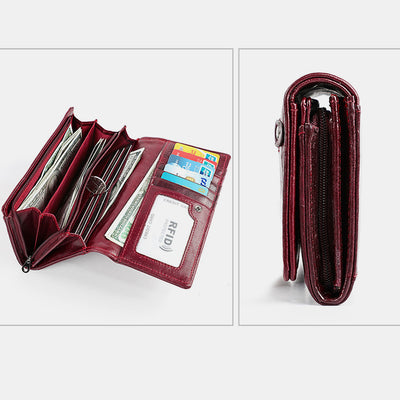 Money Manager RFID Women's Leather Wallet Cellphone Holder Clutch Organizer
