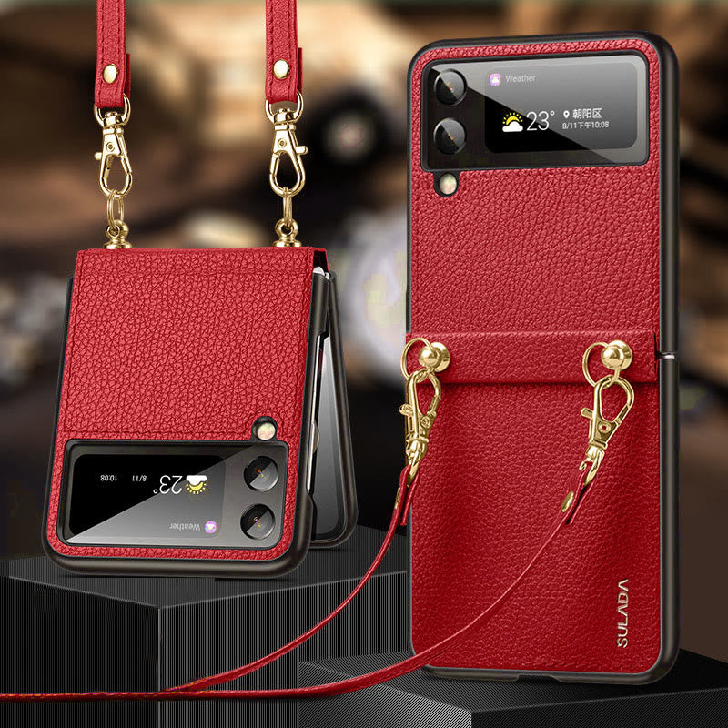 Crossbody Phone Case Samsung Z Flip 4 Folding Screen Leather Protective Cover