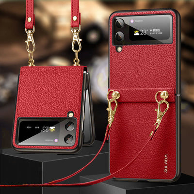 Crossbody Phone Case Samsung Z Flip 4 Folding Screen Leather Protective Cover