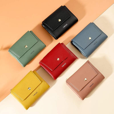 Mini Women Purse PU Bifold Short Wallet with MultIple Card Slots