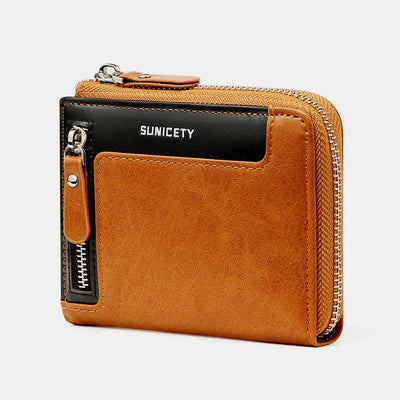 RFID Blocking Small Zip Around Leather Wallet Front Pocket Wallet