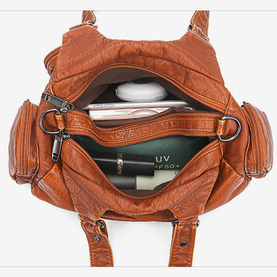 Large Shoulder Bag Women Double Compartment Leather Stitching Crossbody Purse