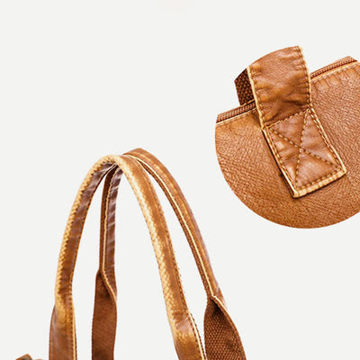 Retro Faux Leather Tote Handbag for Women Shoulder Bag with Crossbody Strap