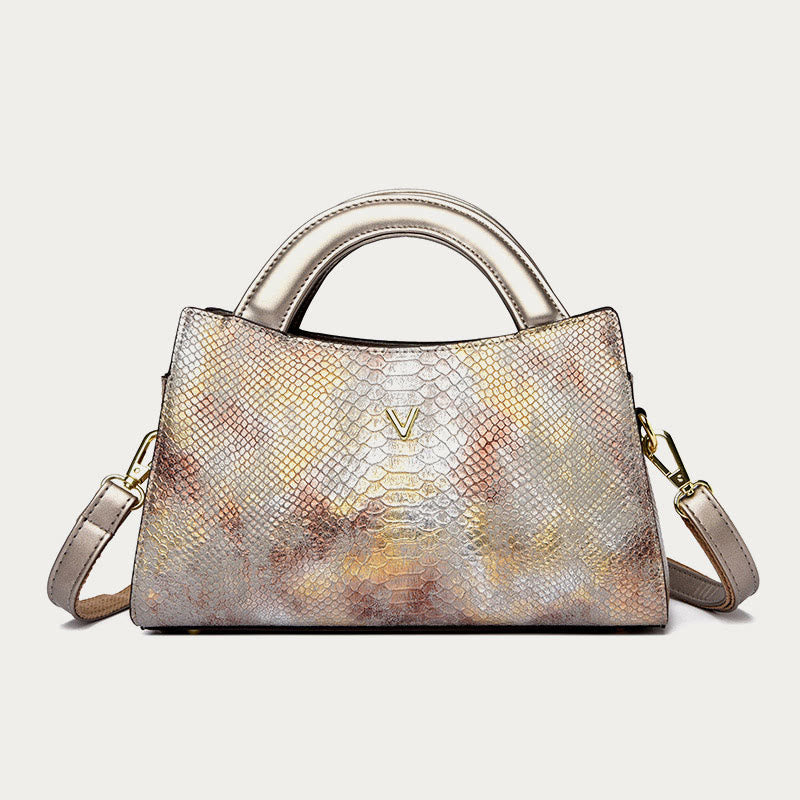 Top-Handle Bag For Women Snakeskin Grain Shape Elegant Crossbody Bag