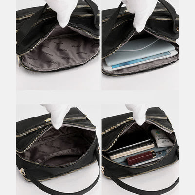 Triple Zip Crossbody Bag for Women Waterproof Lightweight Nylon Shoulder Handbag