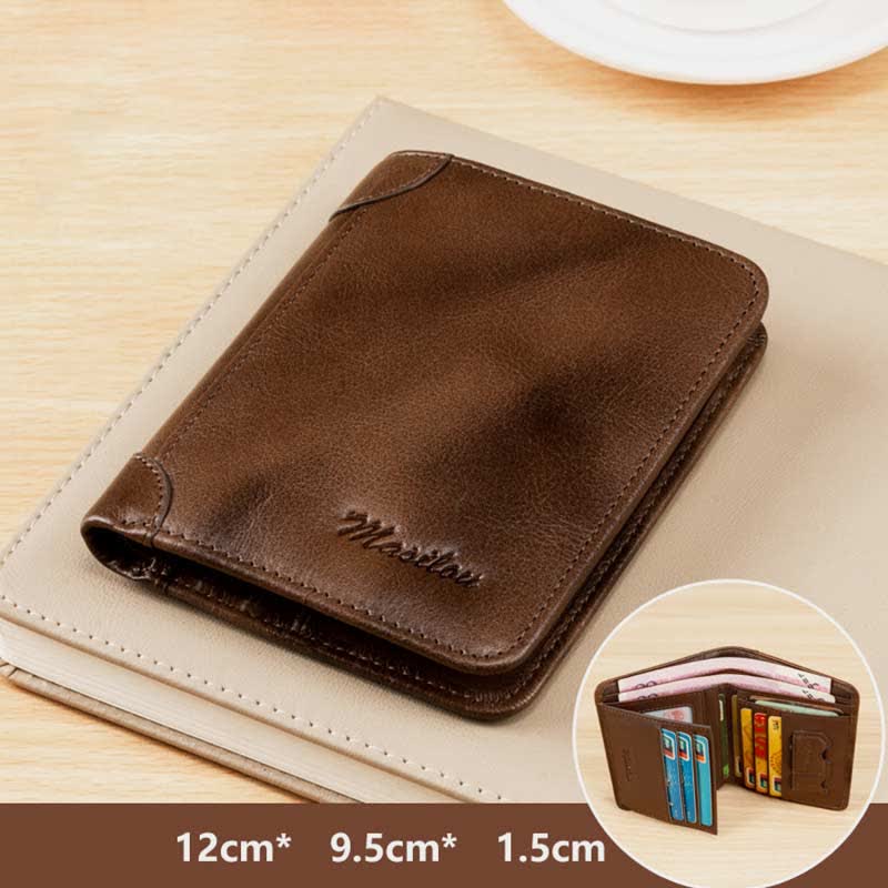 RFID Blocking Cowhide Leather Wallet Retro Roomy Front Pocket Wallet