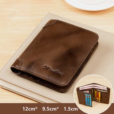 RFID Blocking Cowhide Leather Wallet Retro Roomy Front Pocket Wallet