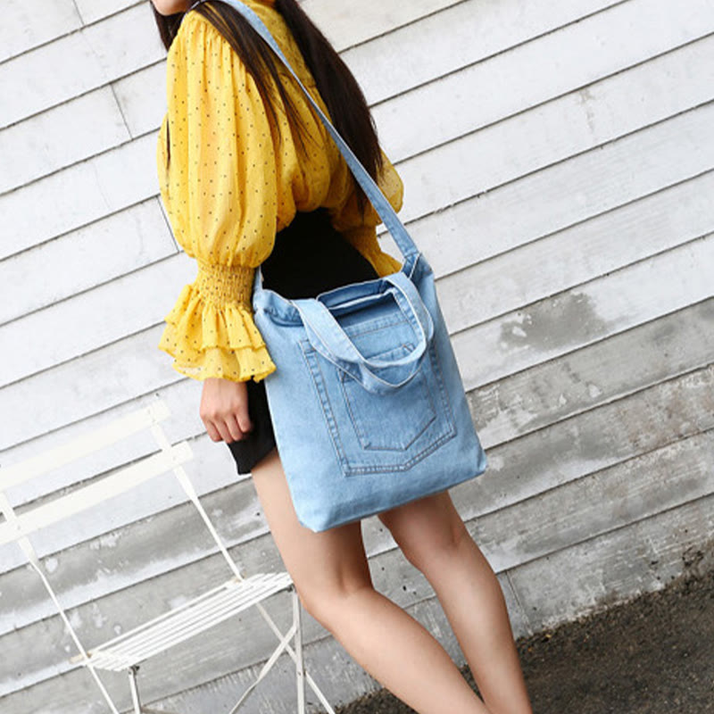 Denim Tote For Outing Retro Canvas Ripped Crossbody Bag