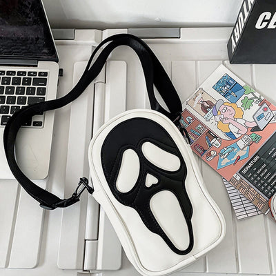 Crossbody Bag For Party Funny Ghost Skull Pattern Leather Pack