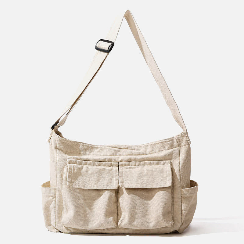 Multi-Pocket Canvas Crossbody Bag For Women Retro Lightweight Shoulder Bag