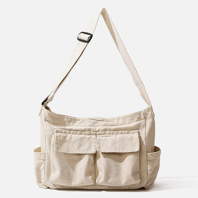 Multi-Pocket Canvas Crossbody Bag For Women Retro Lightweight Shoulder Bag