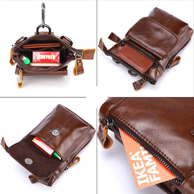 Men's Outdoor Leather Multi-function Waist Bag
