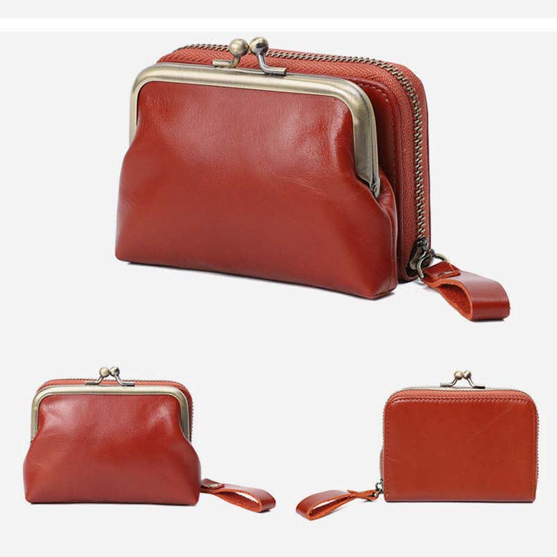 Genuine Leather Coin Purse Pouch Wallet Change Purse with Detachable Pocket