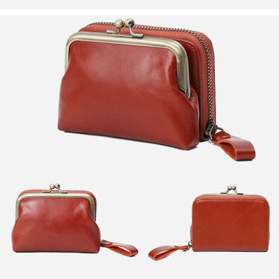 Genuine Leather Coin Purse Pouch Wallet Change Purse with Detachable Pocket