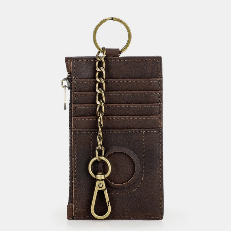 RFID Blocking Genuine Leather Airtag Card Holder Wallet With Chain