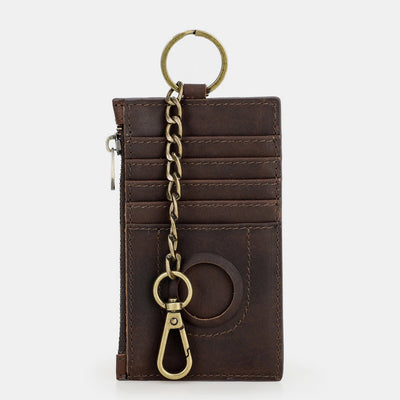 RFID Blocking Genuine Leather Airtag Card Holder Wallet With Chain