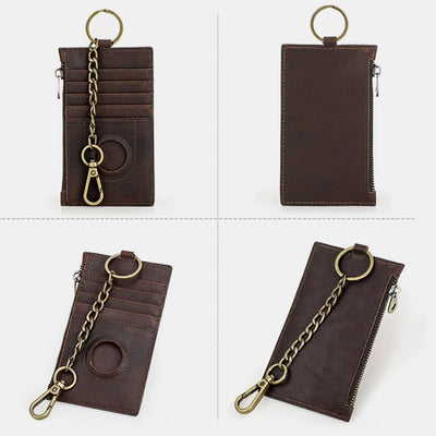 RFID Blocking Genuine Leather Airtag Card Holder Wallet With Chain