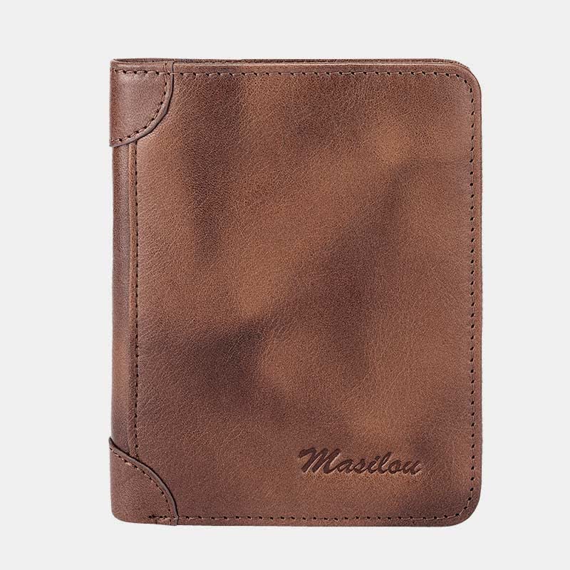 RFID Blocking Cowhide Leather Wallet Retro Roomy Front Pocket Wallet