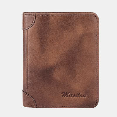 RFID Blocking Cowhide Leather Wallet Retro Roomy Front Pocket Wallet