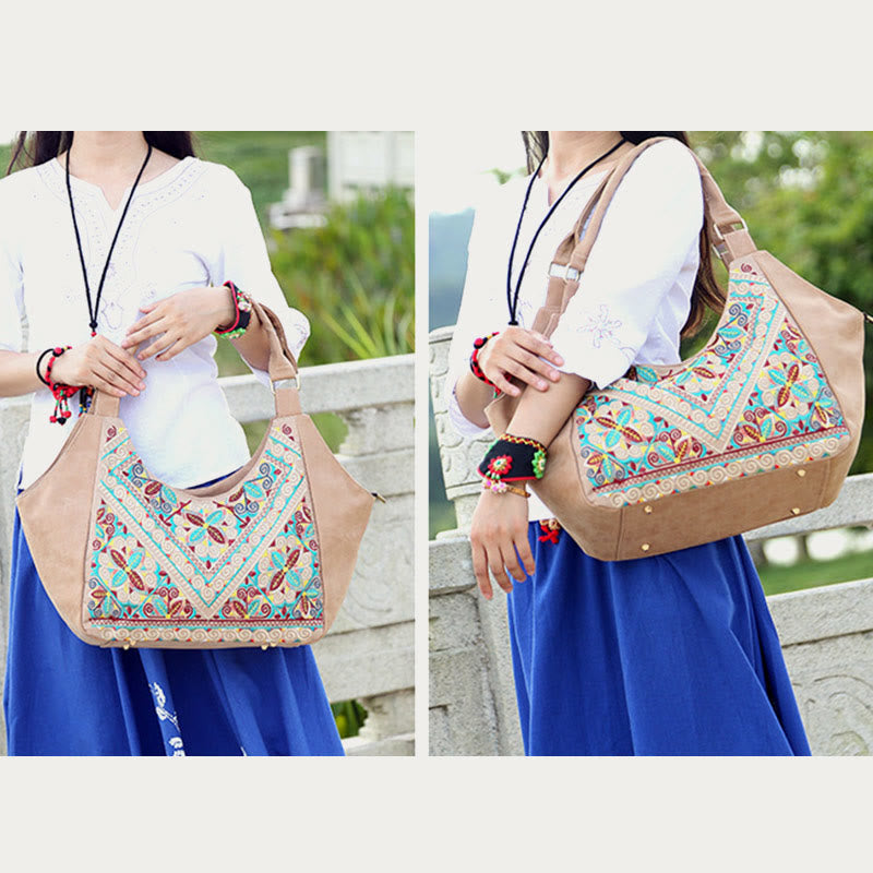 Tote For Women Travel Ethnic Style Pattern Leather Shoulder Bag