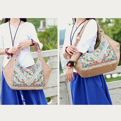 Tote For Women Travel Ethnic Style Pattern Leather Shoulder Bag
