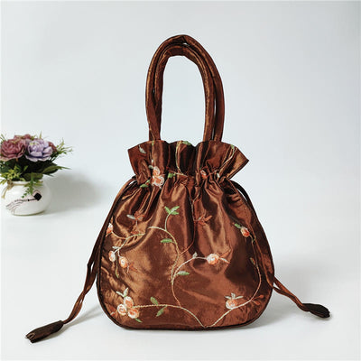 Embroidery Floral Clutch Drawstring Bucket Bag Handbag Party Bag