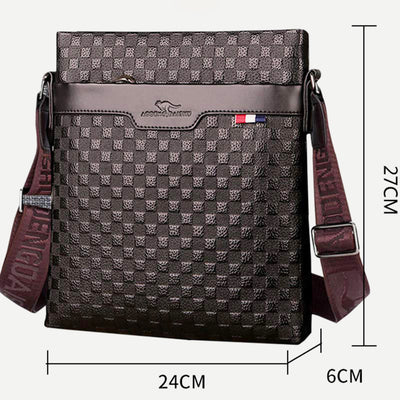 Genuine Leather Waterproof Messenger Bag for Men Plaid Crossbody Bag