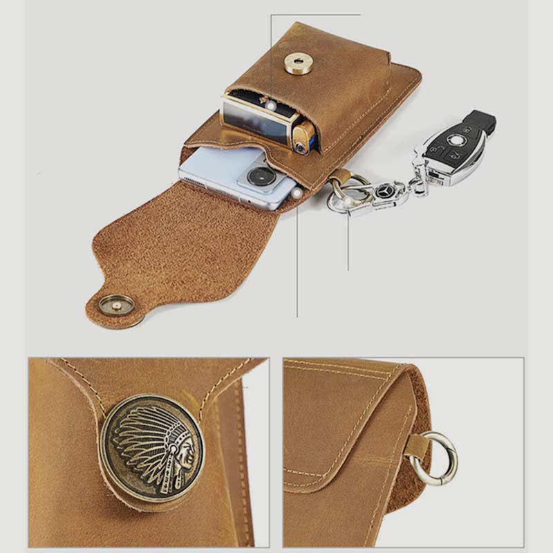Vintage Leather Flip Phone Bag Belt Pouch with Cigarette Pocket - image 1