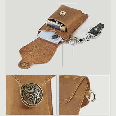 Vintage Leather Flip Phone Bag Belt Pouch with Cigarette Pocket - image 1