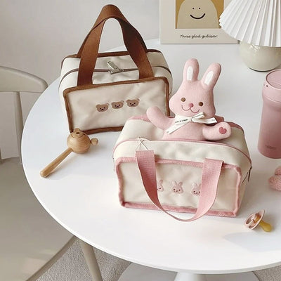 Cute Embroidery Lunch Bag Canvas Mommy Bag Baby Adult Portable Lunch Box