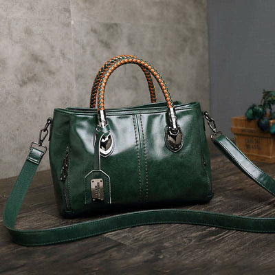 Retro Triple Compartment Woven Top Handle Satchel Handbag Crossbody Bag