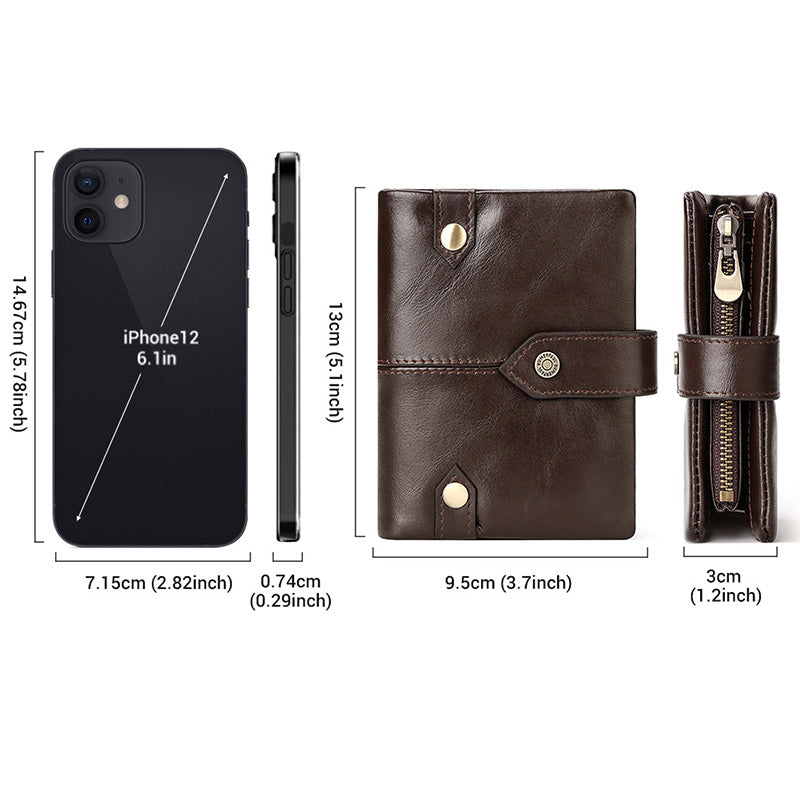 Billfold Passcase Wallets for Men Women Durable Genuine Leather Wallet