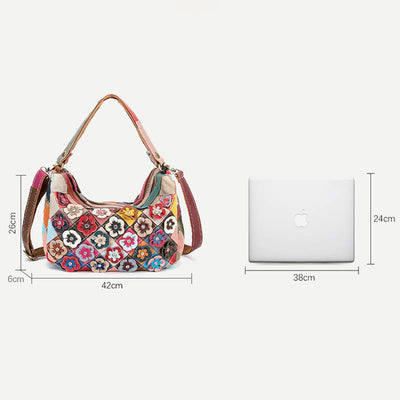 Multi-Color Floral Genuine Leather Boston Bag Hobo Tote Handbag Crossbody Bag