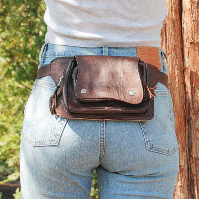 Retro Leather Waist Pack Lady Shoulder Waist Bag Belt Bag