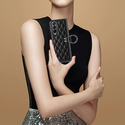 Phone Case For Galaxy Fold 4 Quilted Rhombic Ring Protective Case
