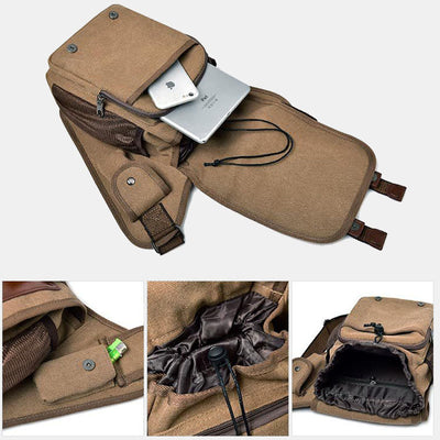 Crossbody Bag For Men Retro Multifunctional Canvas Daily Messenger Bag